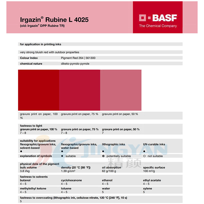 巴斯夫L4025高性能DPP顏料油墨用TDS技術說明