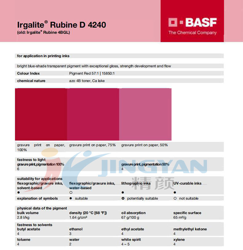 巴斯夫D4240寶紅顏料TDS技術數(shù)據(jù)表