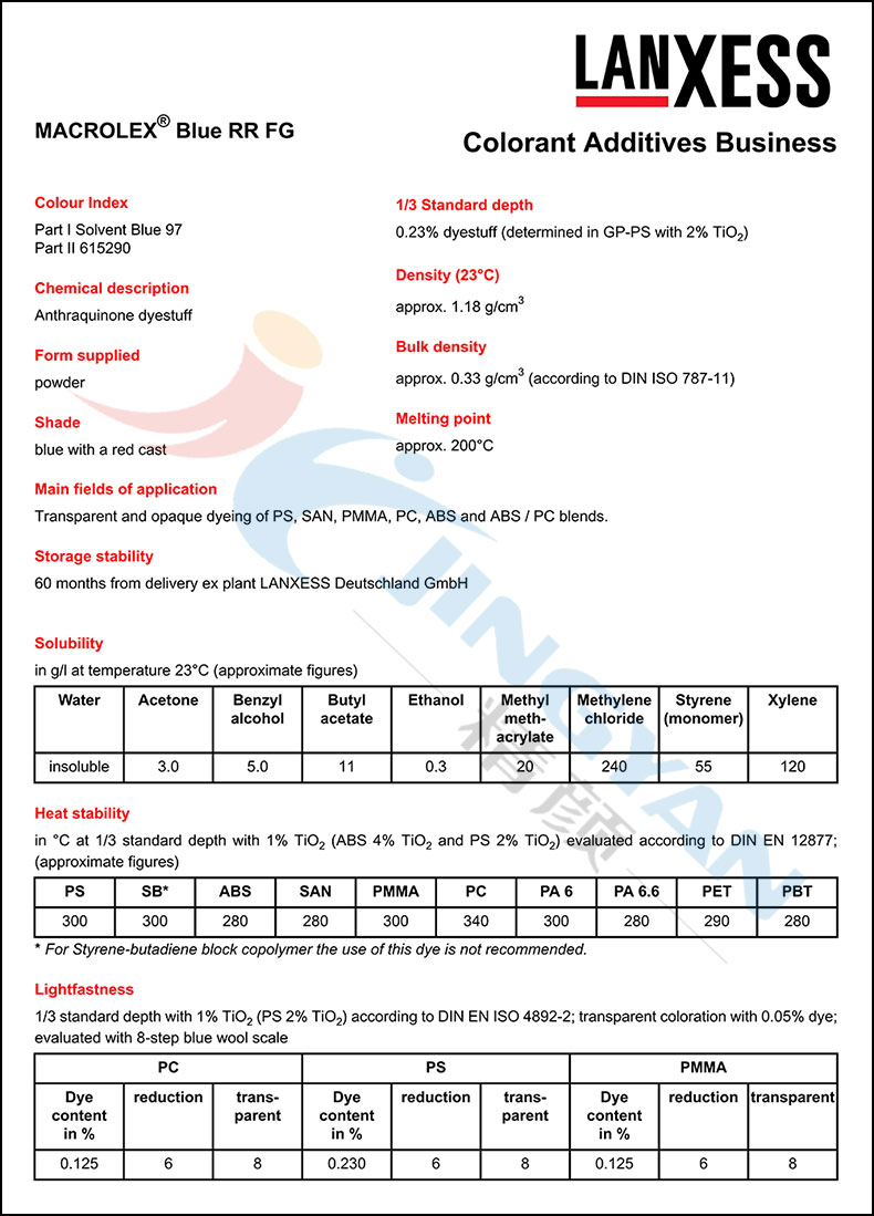 朗盛RR藍溶劑染料數(shù)據(jù)表1