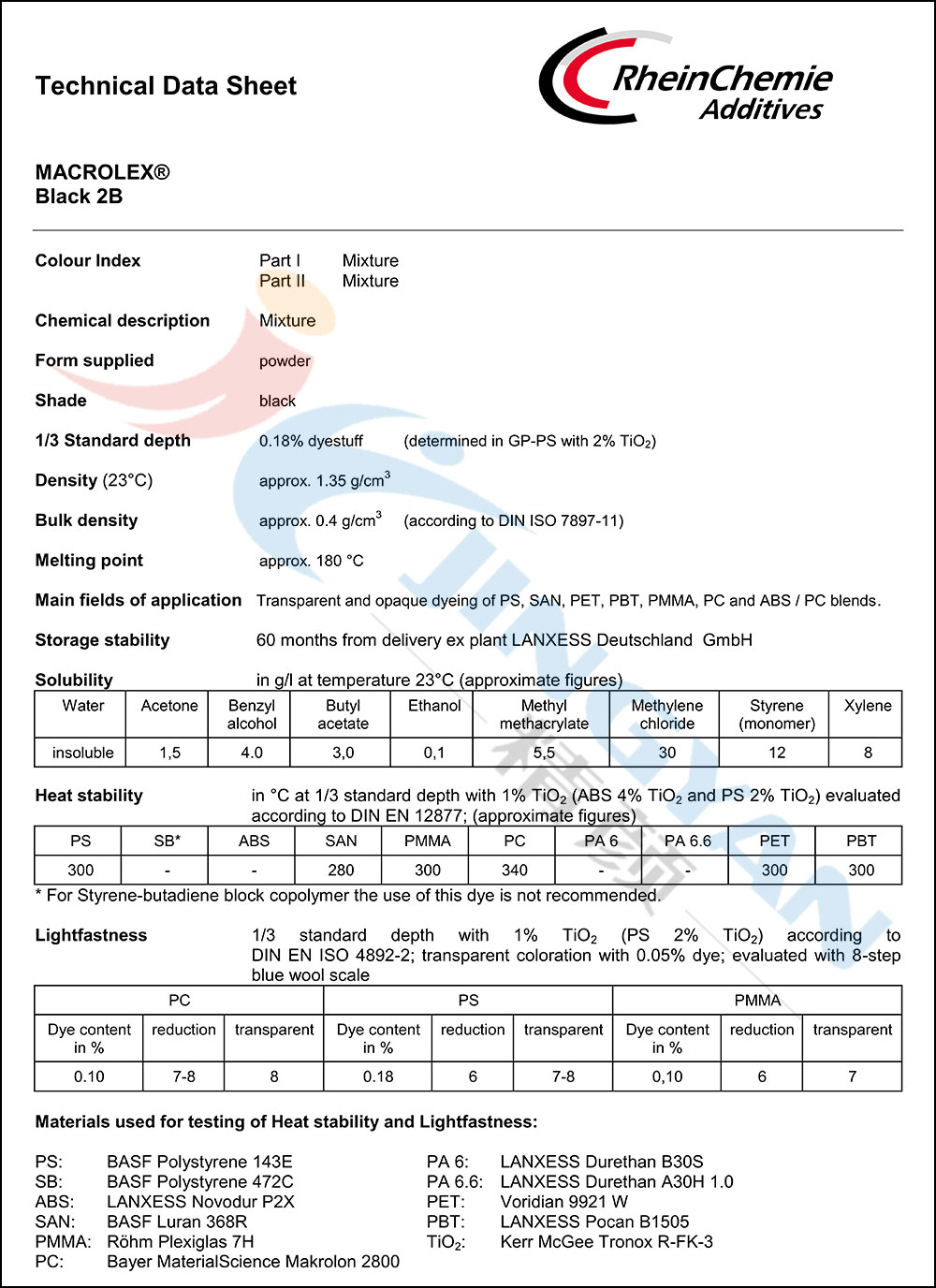 朗盛染料2B黑數(shù)據(jù)表1