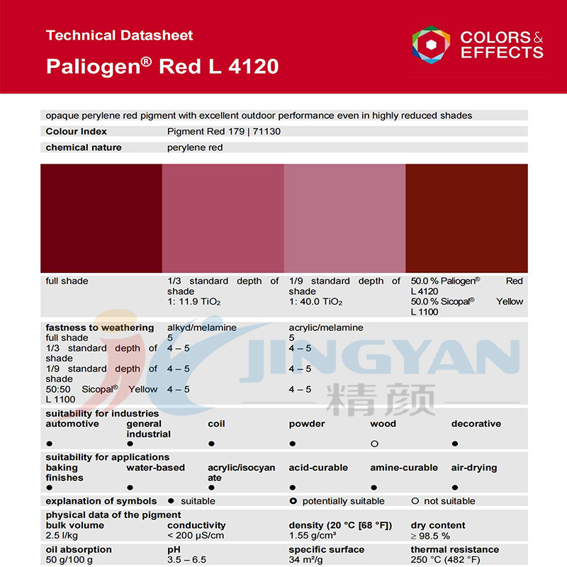 巴斯夫L4120高耐候苝紅顏料BASF Paliogen L4120不透明藍(lán)相紅色有機(jī)顏料