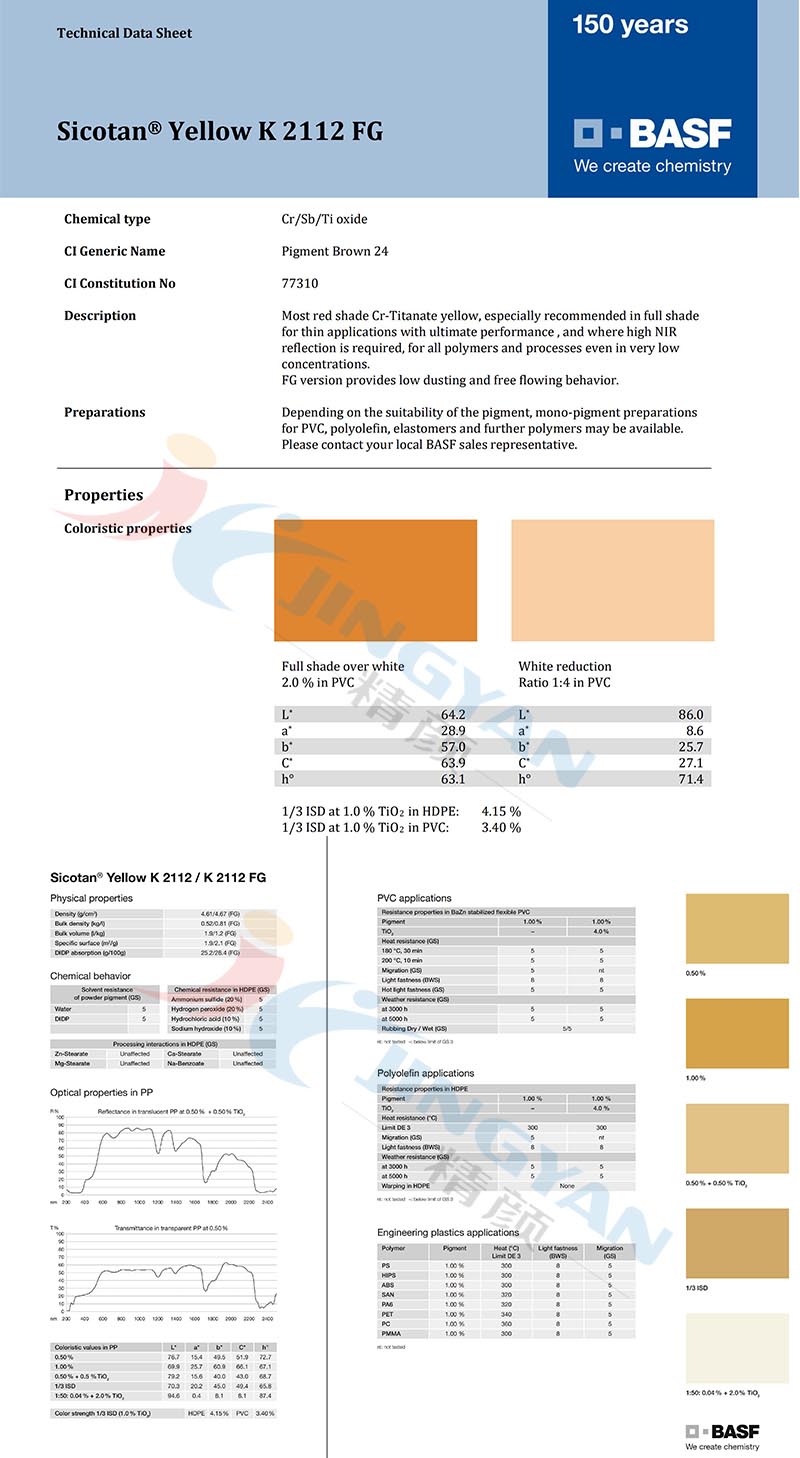 巴斯夫K2112FG鈦酸鉻黃復合無機顏料技術說明書